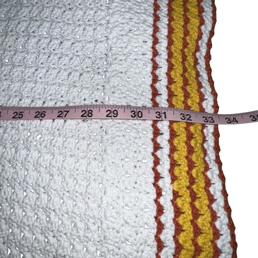 Vintage Handmade Crochet Giraffe White Baby Blanket Afghan Orange‎ Crib 33 X 33